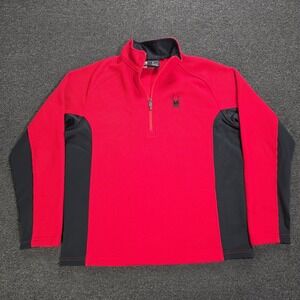 Spyder Core Sweater Mens Large Quarter Zip Pullover Red Ribbed Knit Ski Fleece